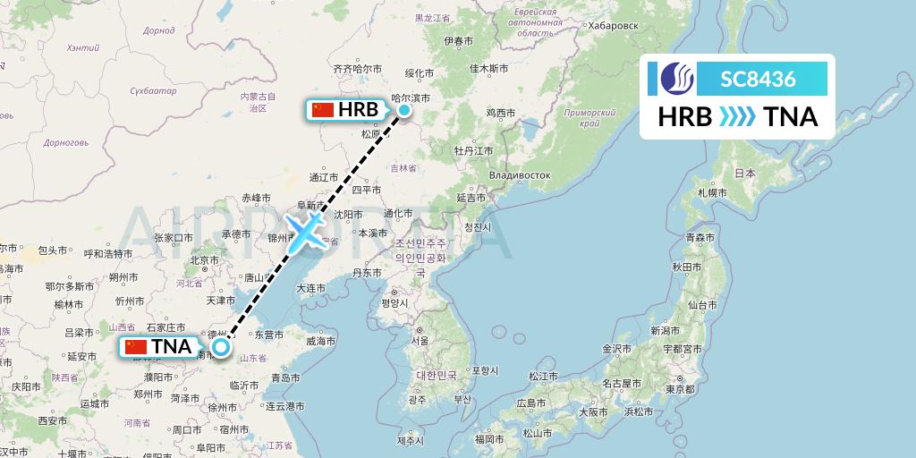 SC8436 Shandong Airlines Flight Map: Harbin to Jinan