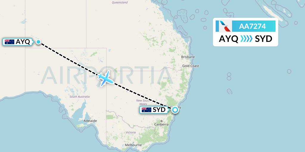 AA7274 American Airlines Flight Map: Ayers Rock to Sydney