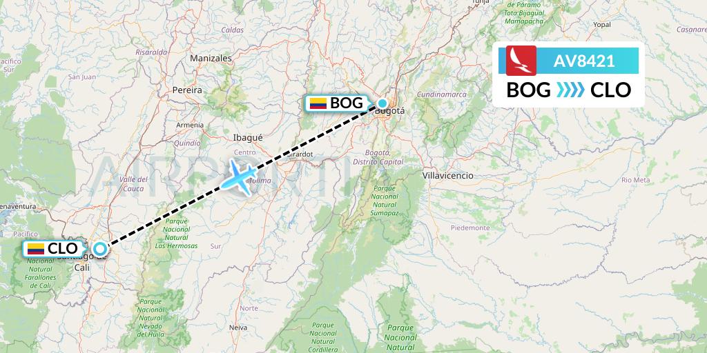AV8421 Avianca Flight Map: Bogota to Cali