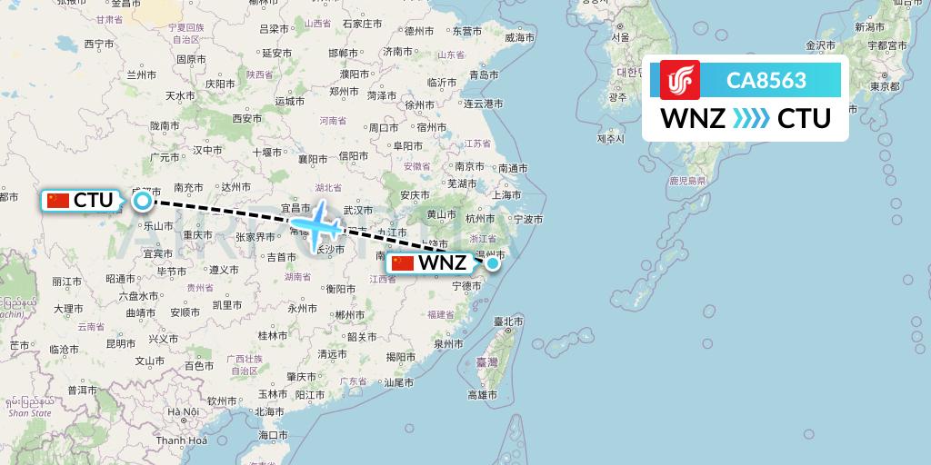CA8563 Air China Flight Map: Wenzhou to Chengdu