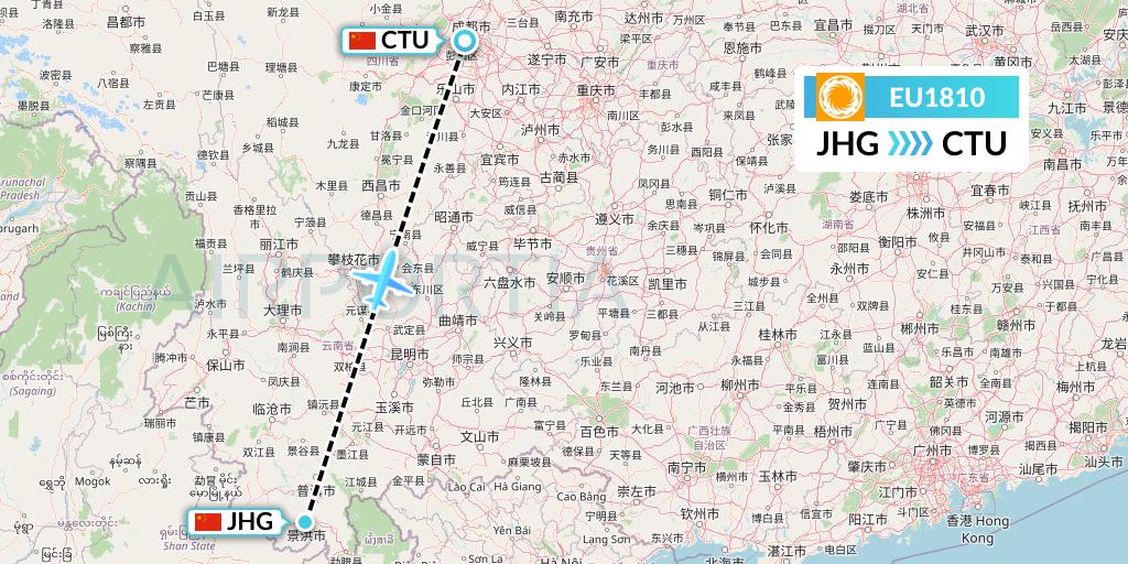 EU1810 Chengdu Airlines Flight Map: Jinghong to Chengdu