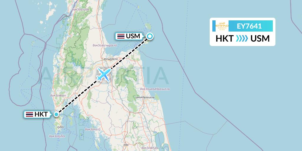 EY7641 Etihad Airways Flight Map: Phuket to Koh Samui