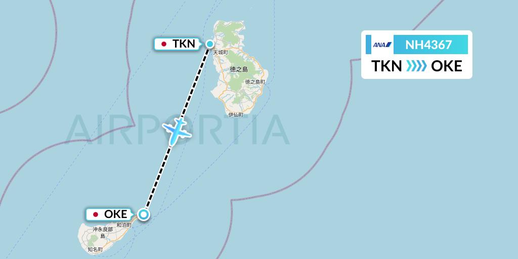 NH4367 All Nippon Airways Flight Map: Tokunoshima to Japan