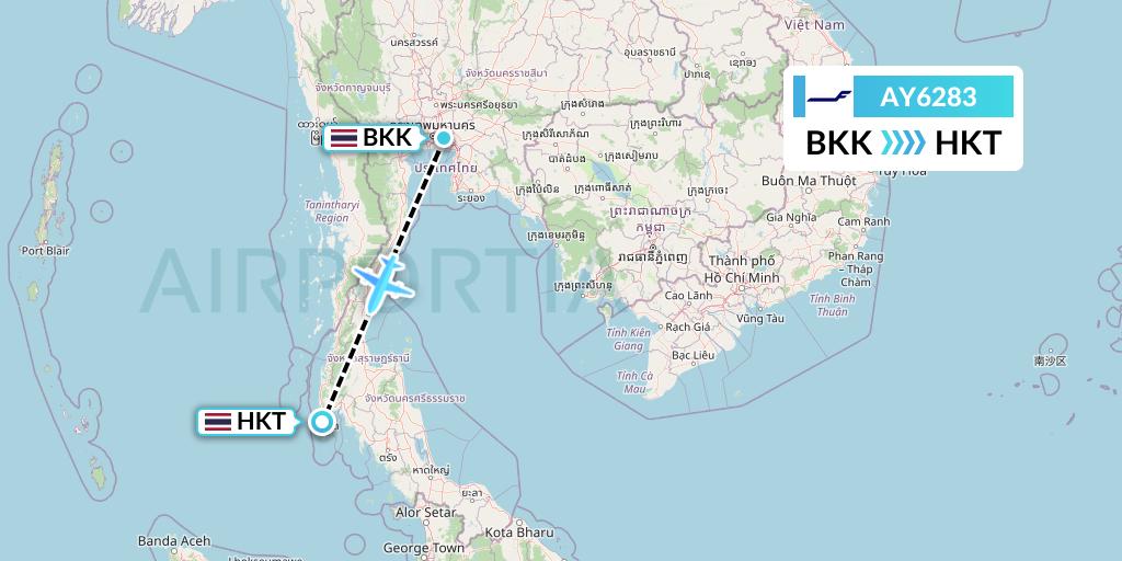 AY6283 Finnair Flight Map: Bangkok to Phuket