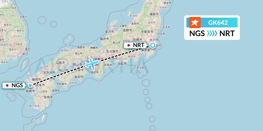 GK642 JetStar Japan Flight Map: Nagasaki to Tokyo