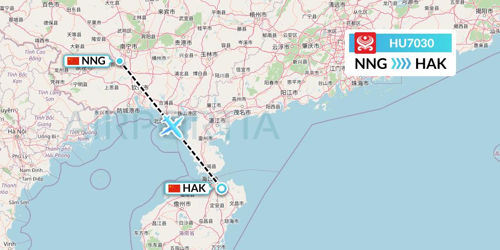 HU7030 Hainan Airlines Flight Map: Nanning to Haikou