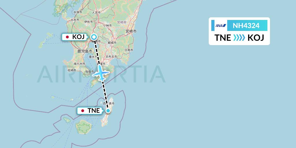 NH4324 All Nippon Airways Flight Map: Japan to Kagoshima