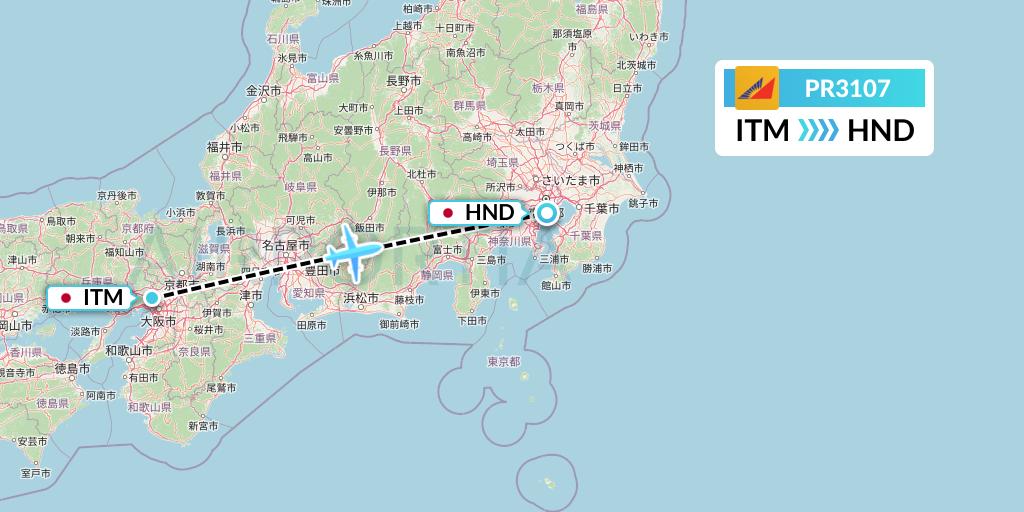 PR3107 Philippine Airlines Flight Map: Osaka to Tokyo