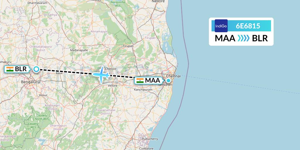 6E6815 IndiGo Airlines Flight Map: Chennai to Bangalore