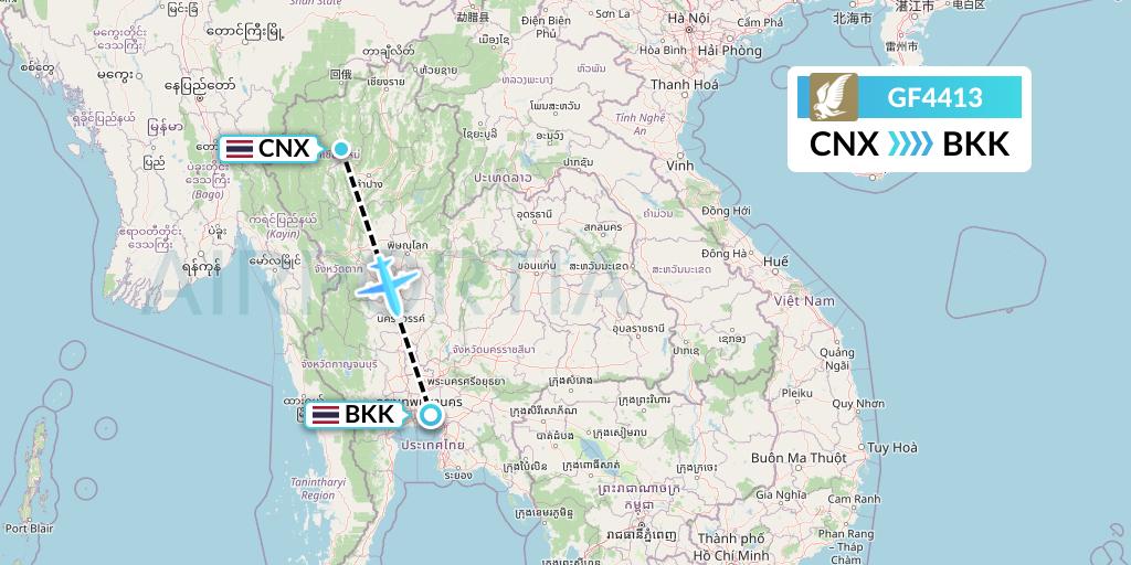 GF4413 Gulf Air Flight Map: Chiang Mai to Bangkok