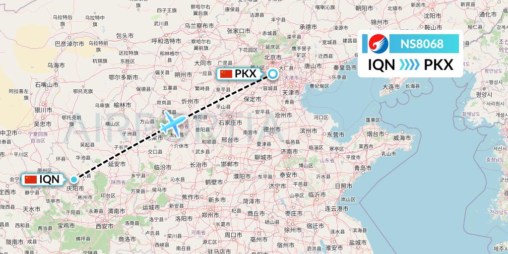 NS8068 Hebei Airlines Flight Map: Qingyang to Beijing
