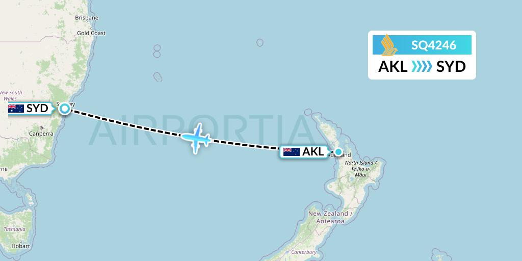 SQ4246 Singapore Airlines Flight Map: Auckland to Sydney