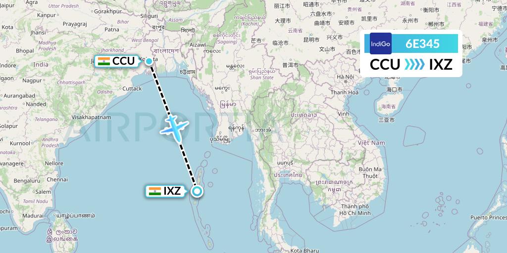 6E345 IndiGo Airlines Flight Map: Kolkata to Port Blair