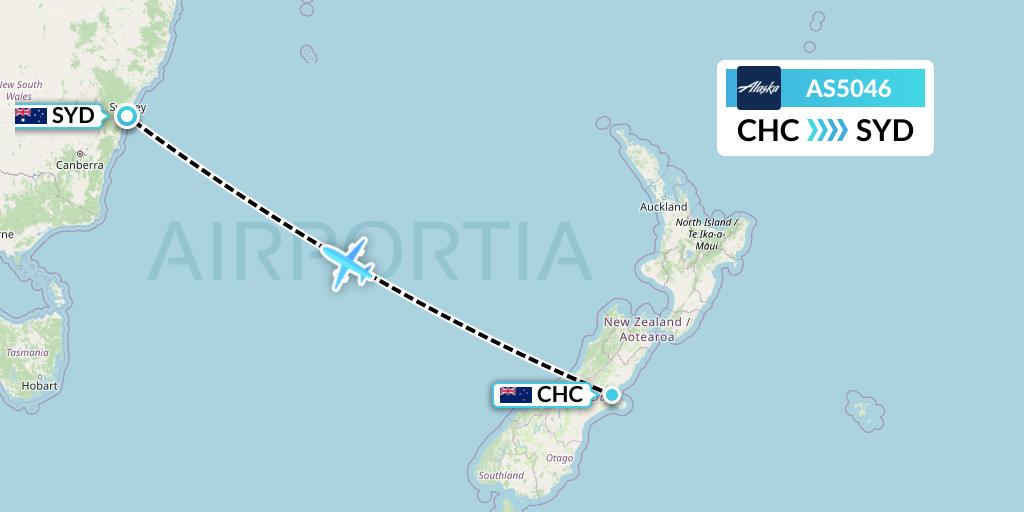 AS5046 Alaska Airlines Flight Map: Christchurch to Sydney