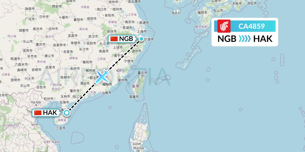 CA4859 Air China Flight Map: Ningbo to Haikou