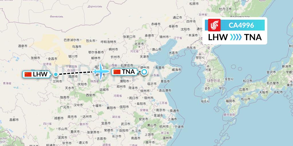 CA4996 Air China Flight Map: Lanzhou to Jinan