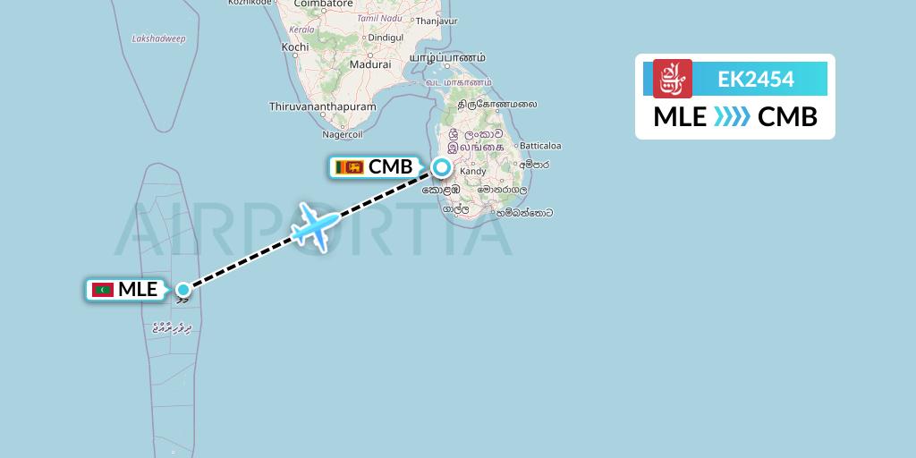 EK2454 Emirates Flight Map: Male to Colombo