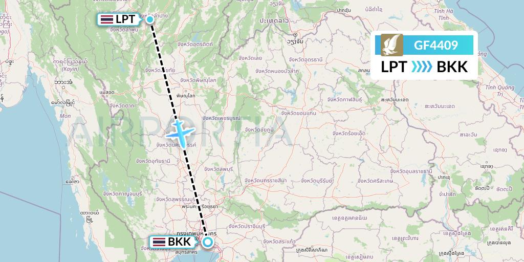 GF4409 Gulf Air Flight Map: Lampang to Bangkok