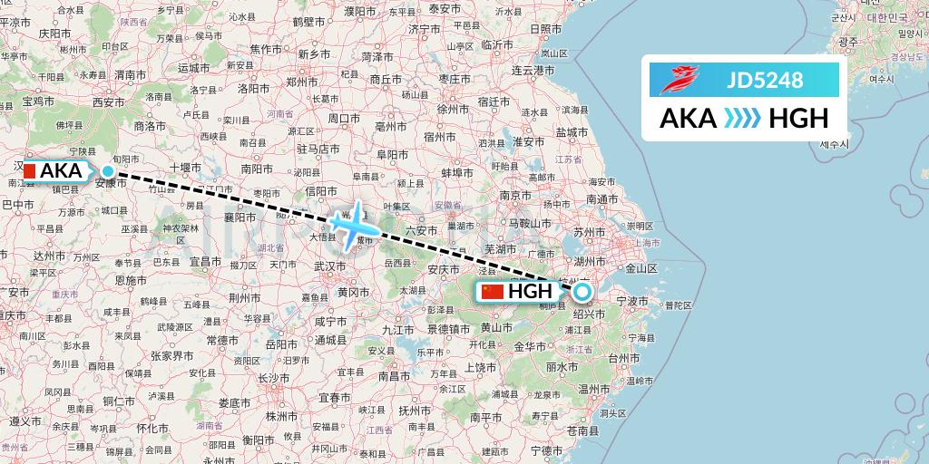 JD5248 Capital Airlines Flight Map: Ankang to Hangzhou