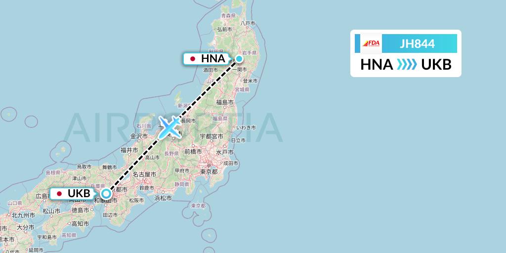 JH844 Fuji Dream Airlines Flight Map: Hanamaki to Kobe