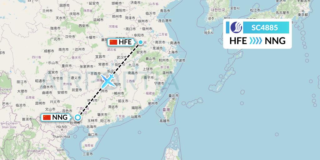 SC4885 Shandong Airlines Flight Map: Hefei to Nanning