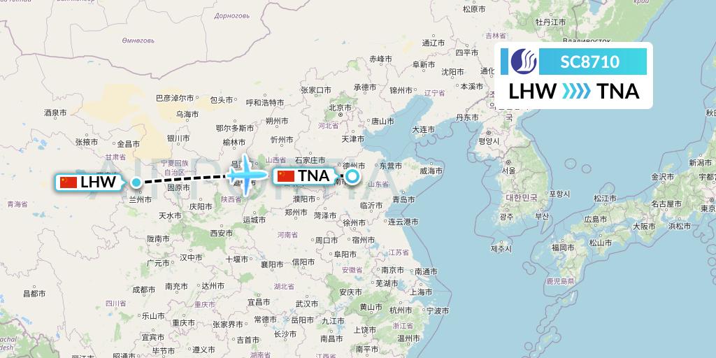 SC8710 Shandong Airlines Flight Map: Lanzhou to Jinan