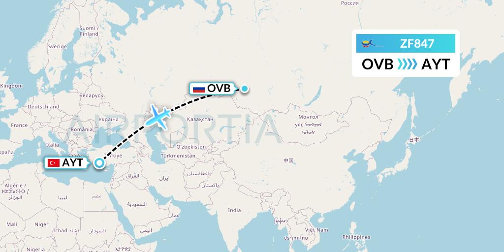 ZF847 Azur Air Flight Map: Novosibirsk to Antalya