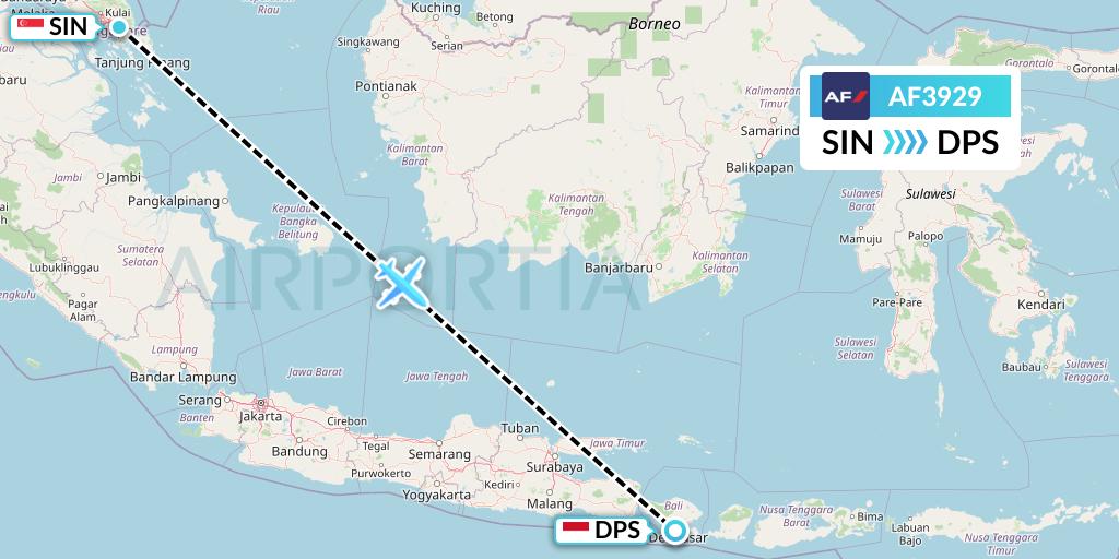 AF3929 Air France Flight Map: Singapore to Denpasar
