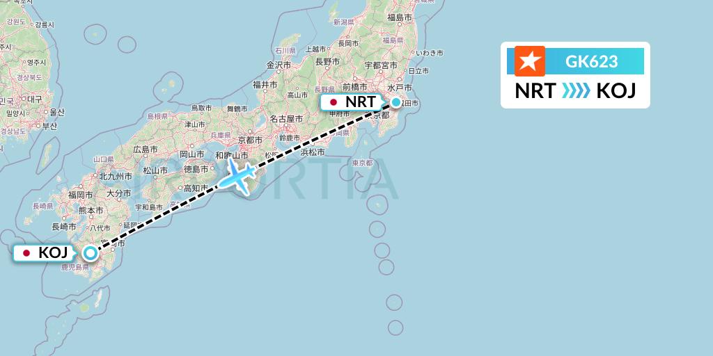 GK623 JetStar Japan Flight Map: Tokyo to Kagoshima