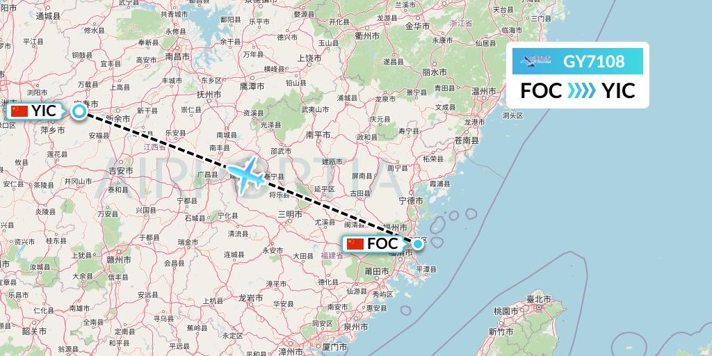 GY7108 Colorful GuiZhou Airlines Flight Map: Fuzhou to Yichun