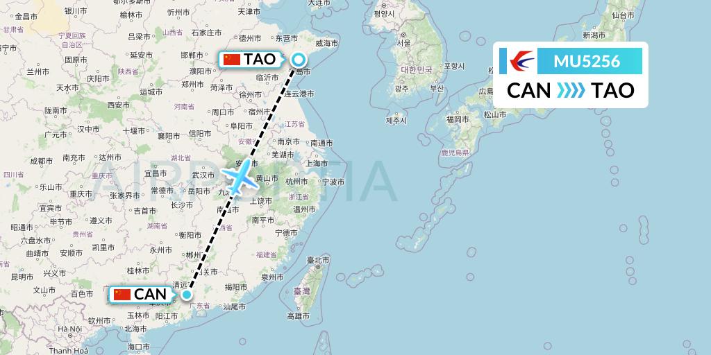 MU5256 China Eastern Airlines Flight Map: Guangzhou to Qingdao