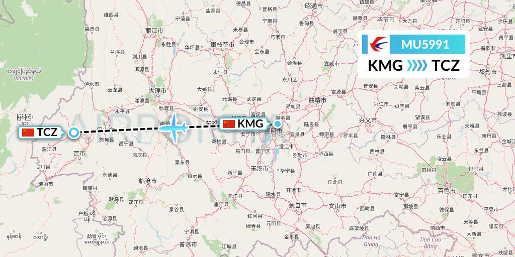 MU5991 China Eastern Airlines Flight Map: Kunming to Tengchong