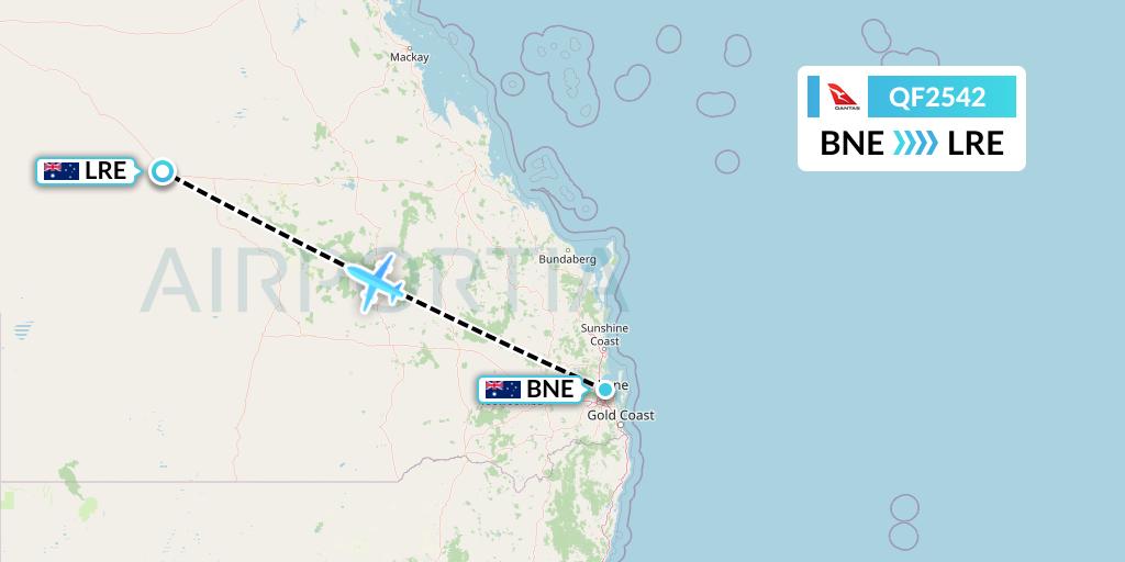 QF2542 Qantas Flight Map: Brisbane to Longreach