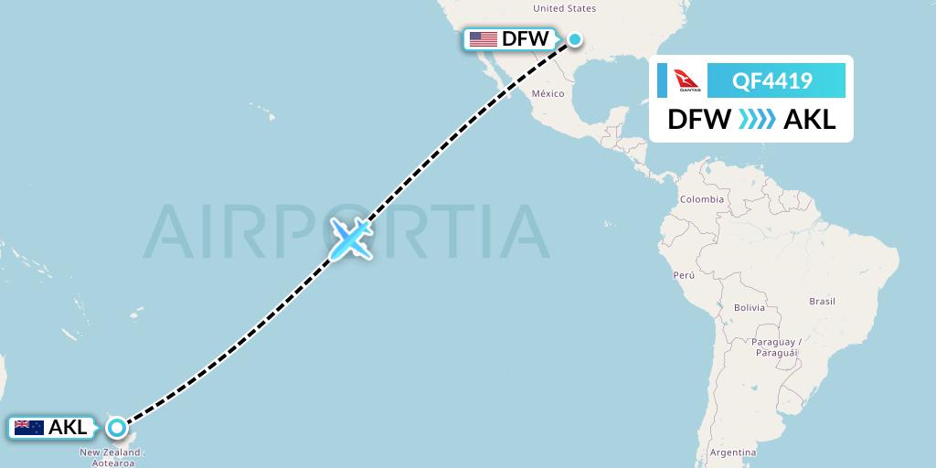 QF4419 Qantas Flight Map: Dallas to Auckland