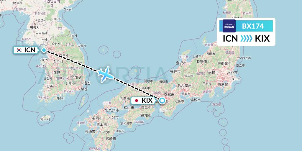 BX174 Air Busan Flight Map: Seoul to Osaka