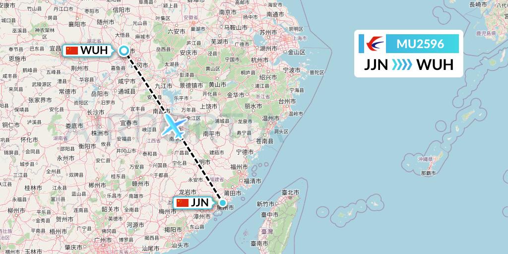 MU2596 China Eastern Airlines Flight Map: Jinjiang to Wuhan