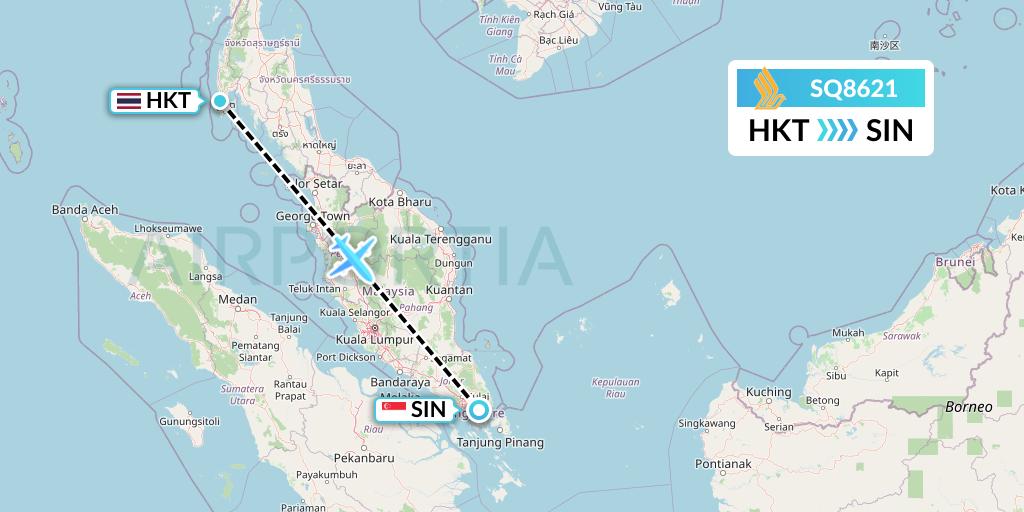 SQ8621 Singapore Airlines Flight Map: Phuket to Singapore