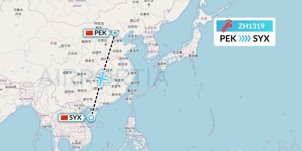 ZH1319 Shenzhen Airlines Flight Map: Beijing to Sanya