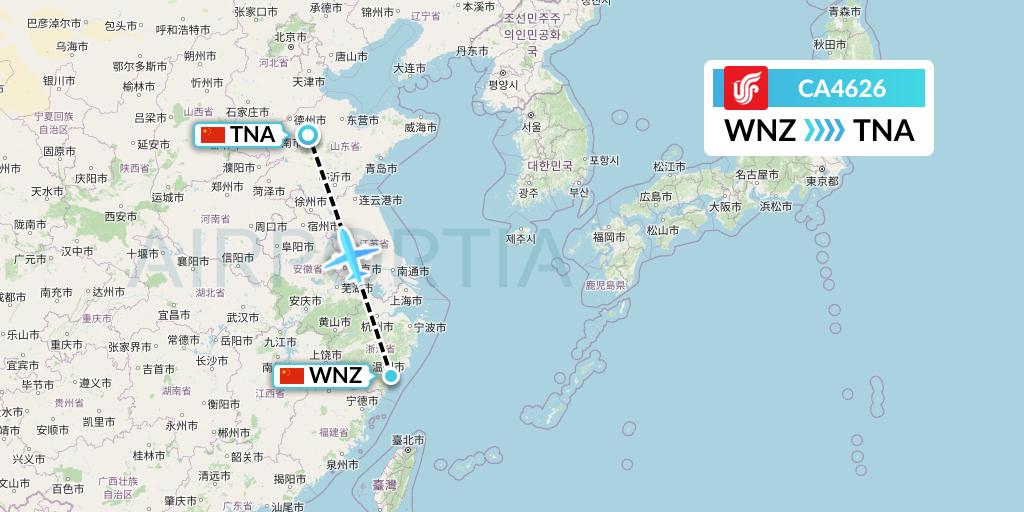 CA4626 Air China Flight Map: Wenzhou to Jinan