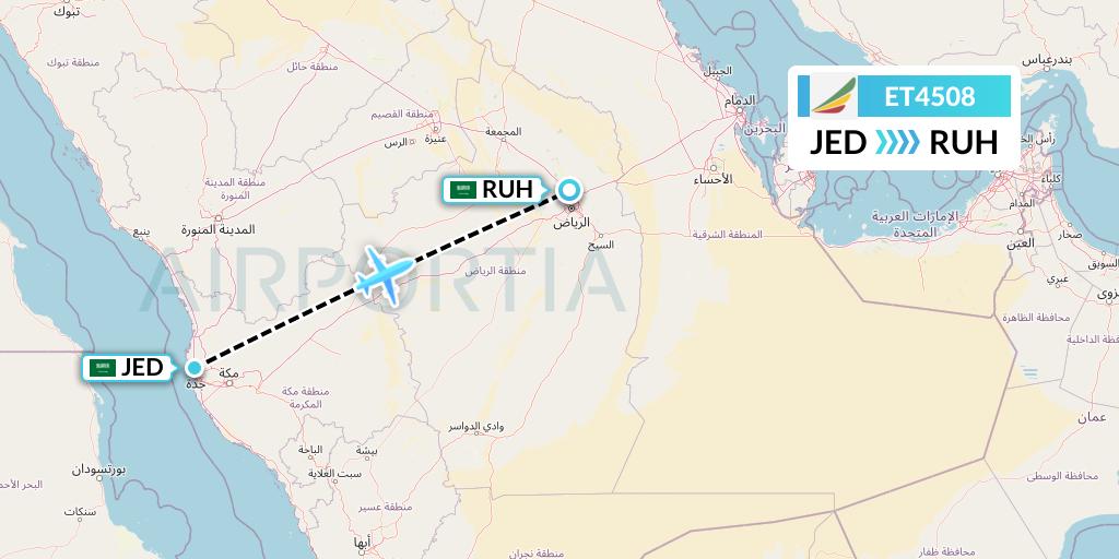 ET4508 Ethiopian Airlines Flight Map: Jeddah to Riyadh
