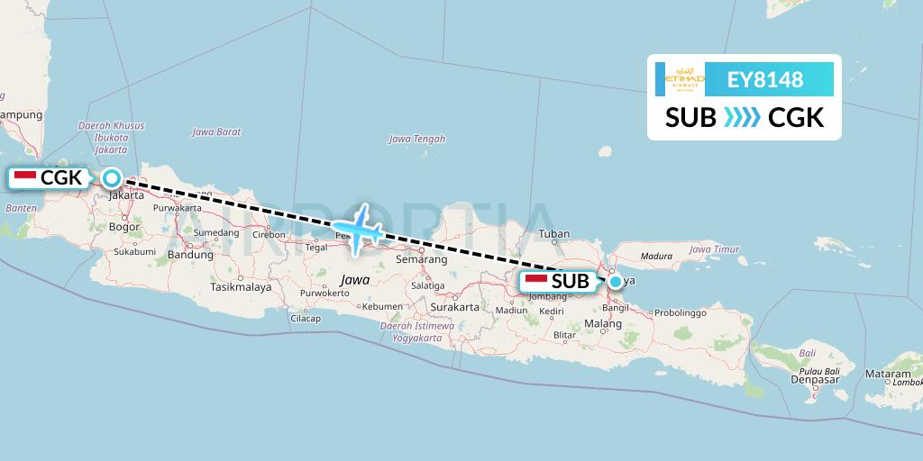 EY8148 Etihad Airways Flight Map: Surabaya to Jakarta