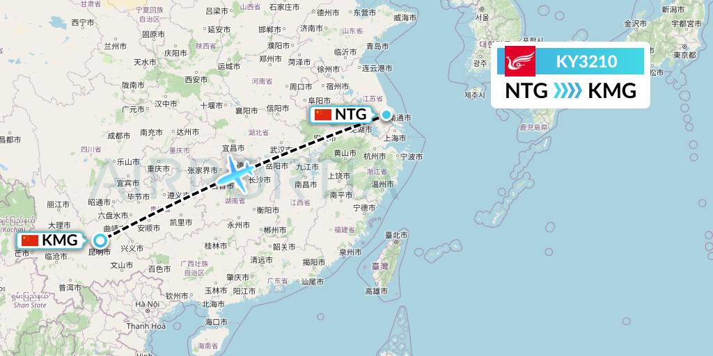 KY3210 Kunming Airlines Flight Map: Nantong to Kunming