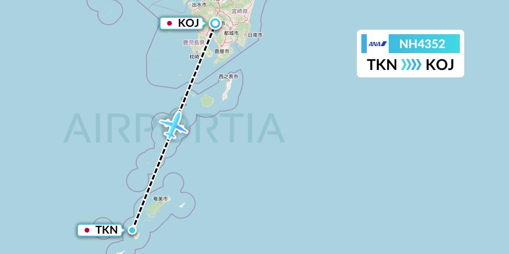 NH4352 All Nippon Airways Flight Map: Tokunoshima to Kagoshima