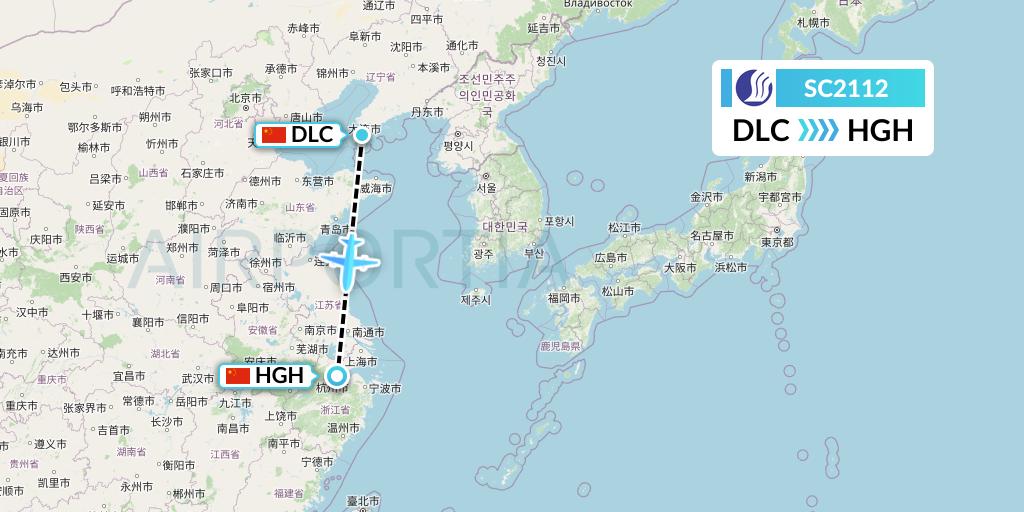 SC2112 Shandong Airlines Flight Map: Dalian to Hangzhou