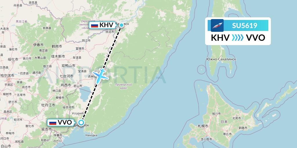 SU5619 Aeroflot Flight Map: Khabarovsk to Vladivostok
