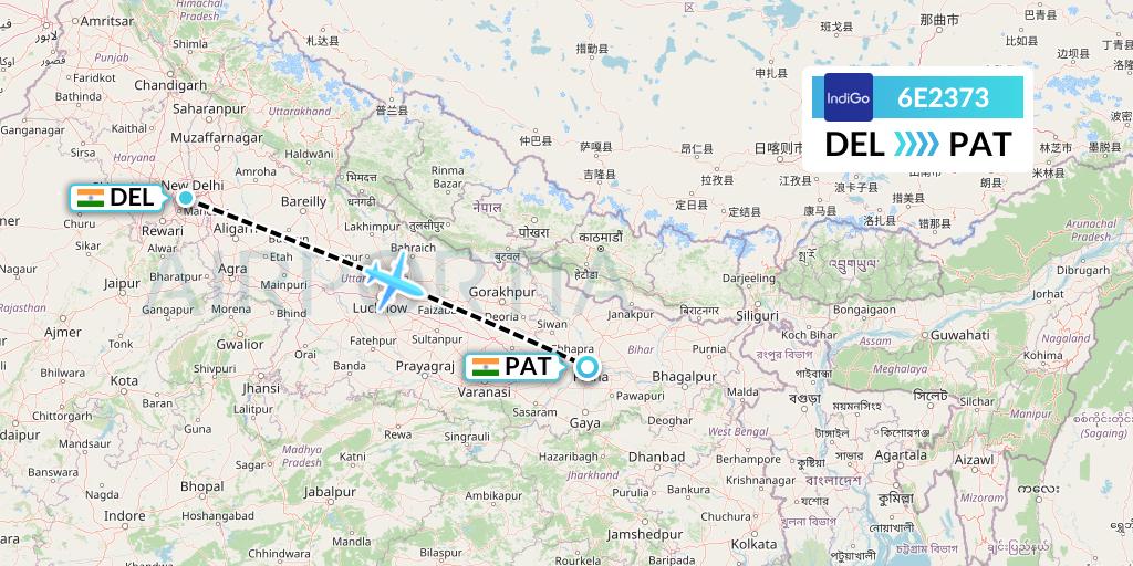 6E2373 IndiGo Airlines Flight Map: Delhi to Patna