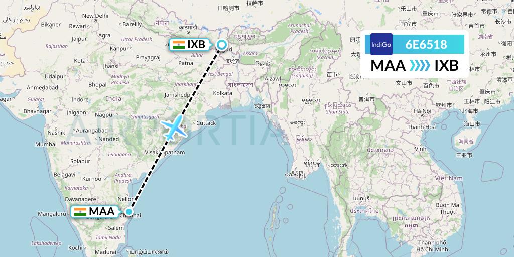 6E6518 IndiGo Airlines Flight Map: Chennai to Siliguri