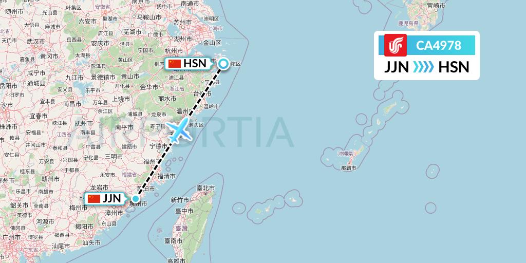 CA4978 Air China Flight Map: Jinjiang to Zhoushan