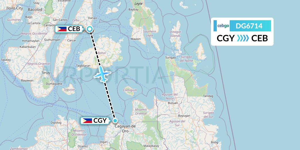 DG6714 Cebgo Flight Map: Cagayan de Oro to Cebu