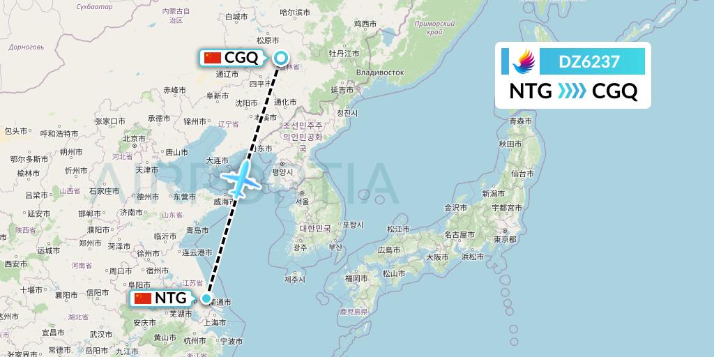 DZ6237 Donghai Airlines Flight Map: Nantong to Changchun
